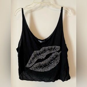 Charlotte Russe Rhinestone Lips Crop Tank - Small, Black